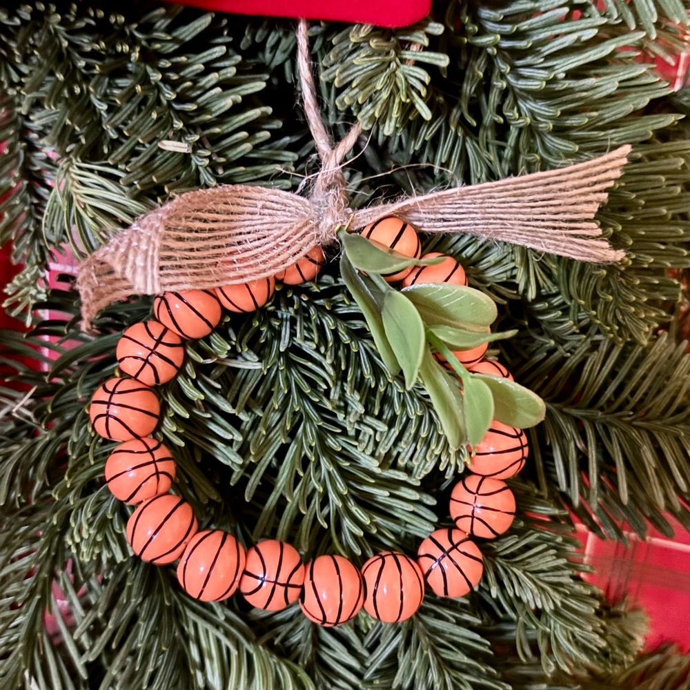 Basketball Bead Ornament with Bow